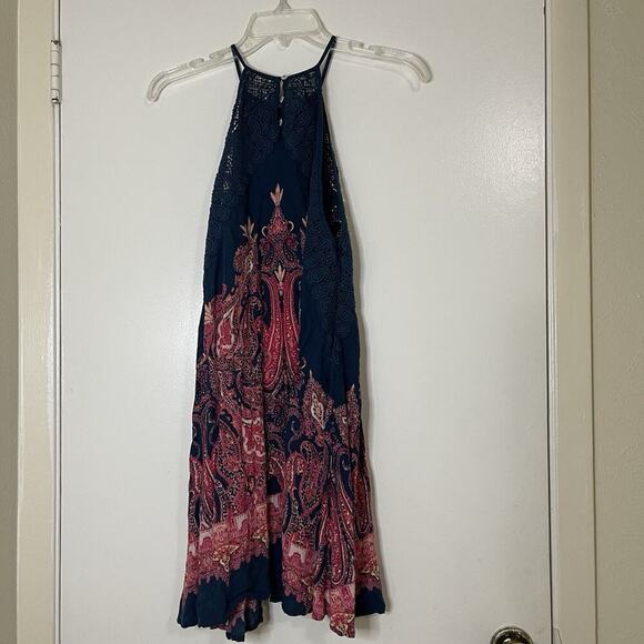 FREE PEOPLE intimately Navy Blue Shea Crochet Printed Slip Mini Dress US small - Picture 7 of 7